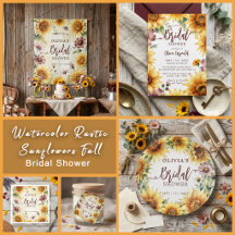 Watercolor Rustic Sunflowers Fall Bridal Shower