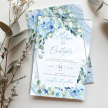 Boho watercolor light blue flowers eucalyptus