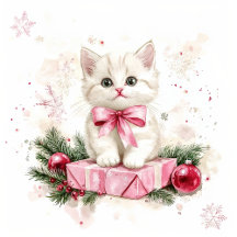 Cute Little Kitten Pink Christmas