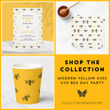 Modern Yellow Bee Day Kids Cute 4th Birthday Party