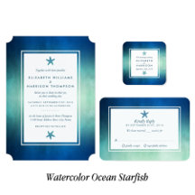 Watercolor Ocean Starfish Beach Wedding