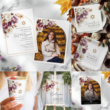 Burgundy Autumn Fall Floral Bat Mitzvah Photo