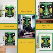 Green Ritual Tribal Mask Wall Art
