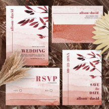 Watercolor gradient and branch Japandi wedding