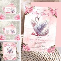 Beautiful Swan Pink Floral Peony Girl Baby Shower