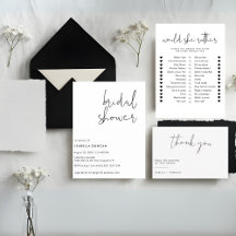 Elegant White And Black Calligraphy Bridal Shower 