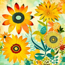 Yellow Flowers Folk Art Design