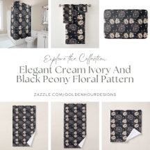Elegant Cream Ivory And Black Peony Floral Pattern