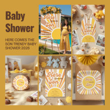Sunshine Baby Shower Boho Retro Yellow Sunshine 
