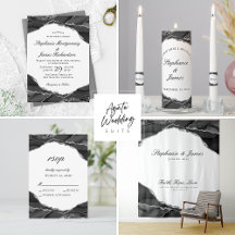 Elegant Black Silver Foil Agate Wedding Suite