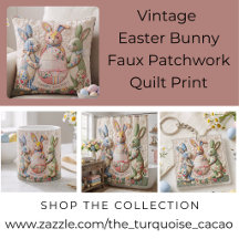 Vintage Easter Bunny Faux Patchwork Quilt Print