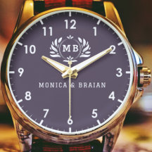 Black Vintage Style Floral Monogram Letters watch