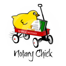 Mobile Notary Chick Riding Red Wagon