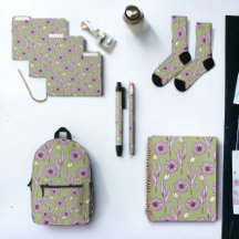 Green Purple Retro Flower Pattern Office & School 