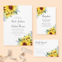 Elegant Watercolor Sunflowers Invitation Suite