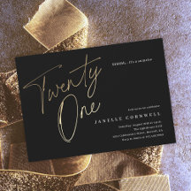 Minimalist Script Black and Gold 21st Birthday 