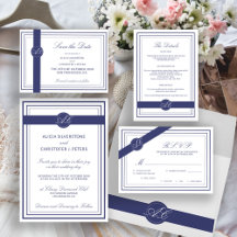 Classic formal monogrammed wedding stationery
