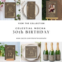 Celestial Mocha Gold 30th Birthday Sun Moon Stars