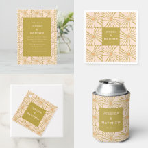 Groovy Retro Peach Chartreuse Botanical Wedding