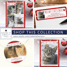 Cat Christmas MEOWY CHRISTMAS Photo Greetings Red