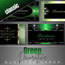 Business Cards Ornate Squiggly Green Colors