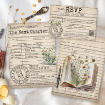 Vintage Library Card Floral Books Unique Wedding