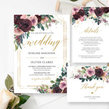 131 Wine and Blush, Mauve Roses Flowers Gold Set 