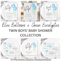 Couple's Twin Boys Balloons Baby Shower Collection
