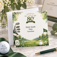 Golf 80th Birthday Green Watercolor Celebration
