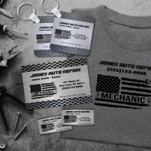 Mechanic Auto Repair Service American Flag Logo