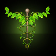 Holistic Alternative Medical Caduceus Green Leaves