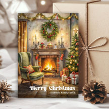 Classic Cozy Christmas Interior Greeting Card #02J