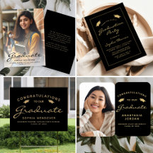Modern Black and Gold Script Graduation Suite