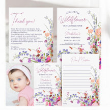 Modern chic wildflower script 1st birthday