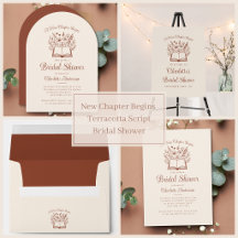 New Chapter Begins Terracotta Script Bridal Shower