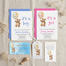 Cute teddy bear with balloon baby shower