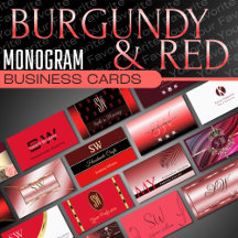 Red Burgundy Monogram Business Cards Classy Luxury