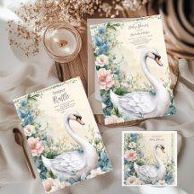 Elegant Floral Swan Blush Pink Baby Shower