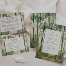 Rustic Watercolor Green Gold Woodland Wedding