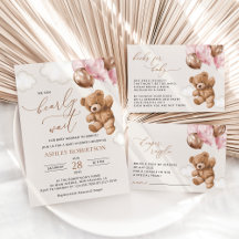 Teddy Bear, Pink Balloons Baby Shower Collection