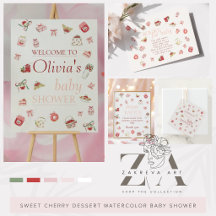 Sweet Cherry Dessert Watercolor Baby Shower 