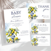 Italian Lemons in blue vase baby shower