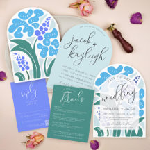 Simple Retro Floral Sky Blue Modern Arch Wedding