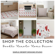 Red and Black Retro Hand Drawn Hearts Home Decor