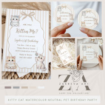 Kitty Cat Watercolor Neutral Pet Birthday Party