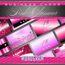 Business Cards Monogram Pink Luxe Glam Glitter