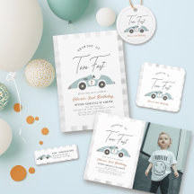 Two Fast Blue Race Car Boy 2nd Birthday Collection