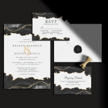 Black And Gold Marble Agate Wedding Suite
