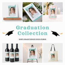 Photo Graduation Elegant Modern Script Turquoise