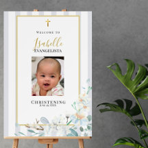 Elegant Blue Gold Floral Christening